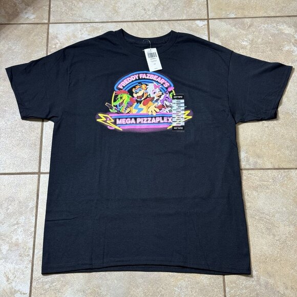 Five Nights At Freddy's Pizzaplex Neon Sign Group T-Shirt LARGE New - Picture 1 of 6